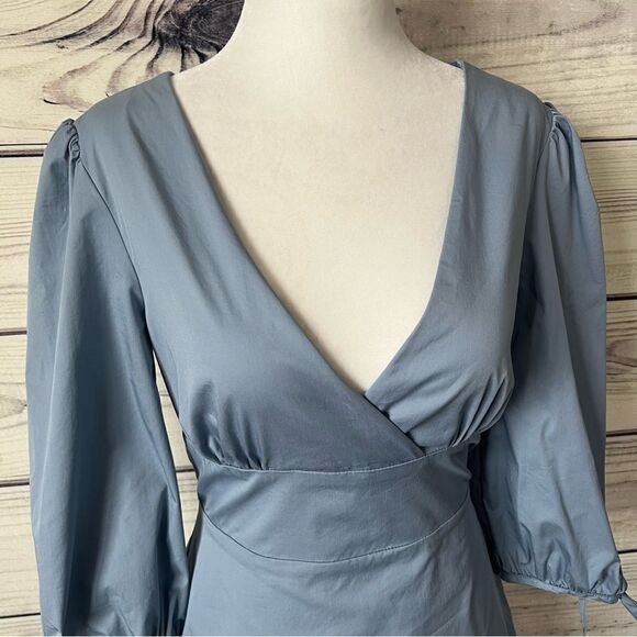 Lulus Dusty Blue Open Back V Neck A-Line Mini Dress - Picture 6 of 13